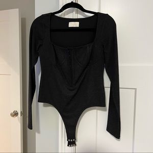 Capulet! Charcoal grey ribbed cup bustier top bodysuit with hook and eye top